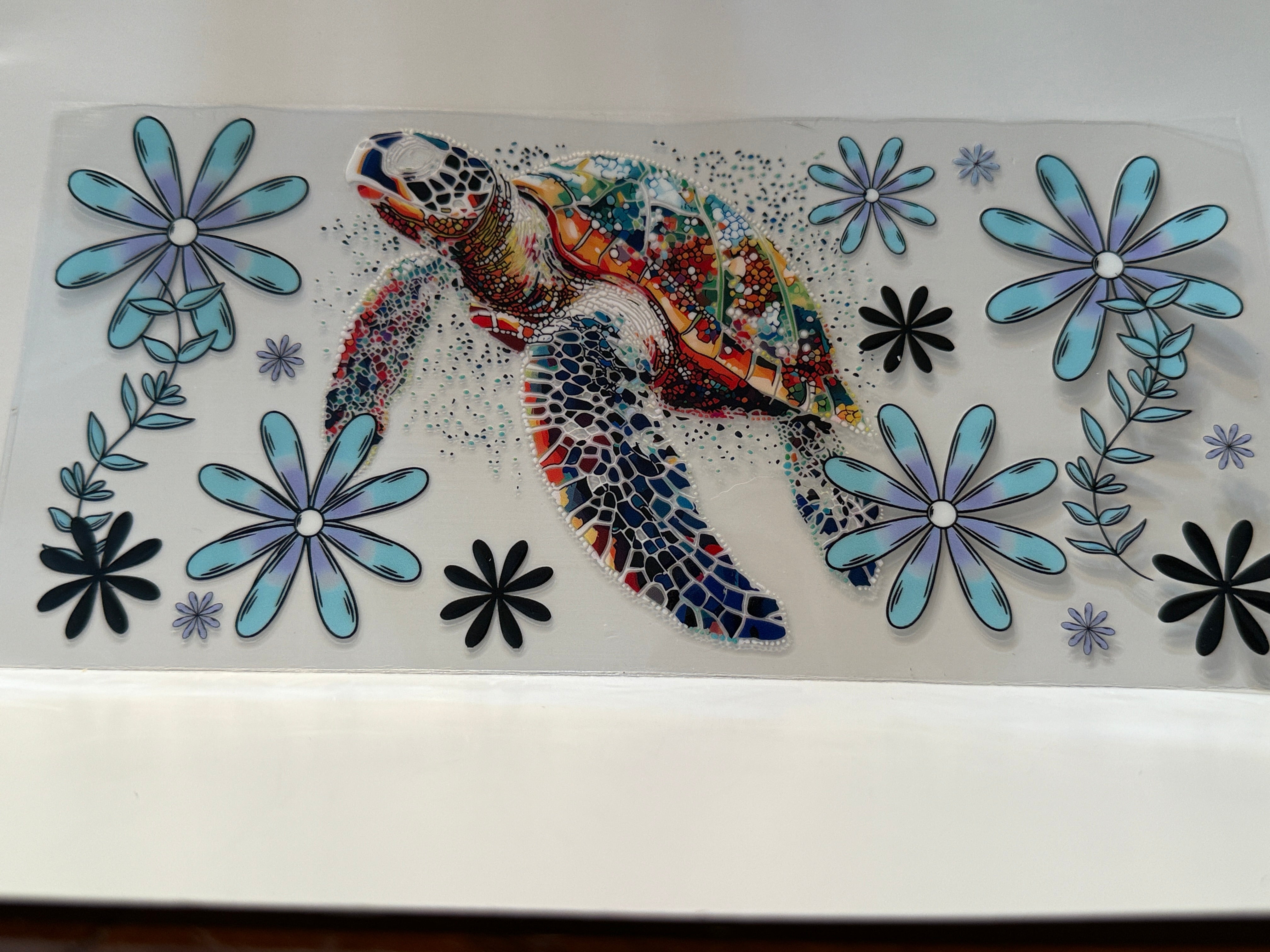 Turtle with Blue Flowers #2