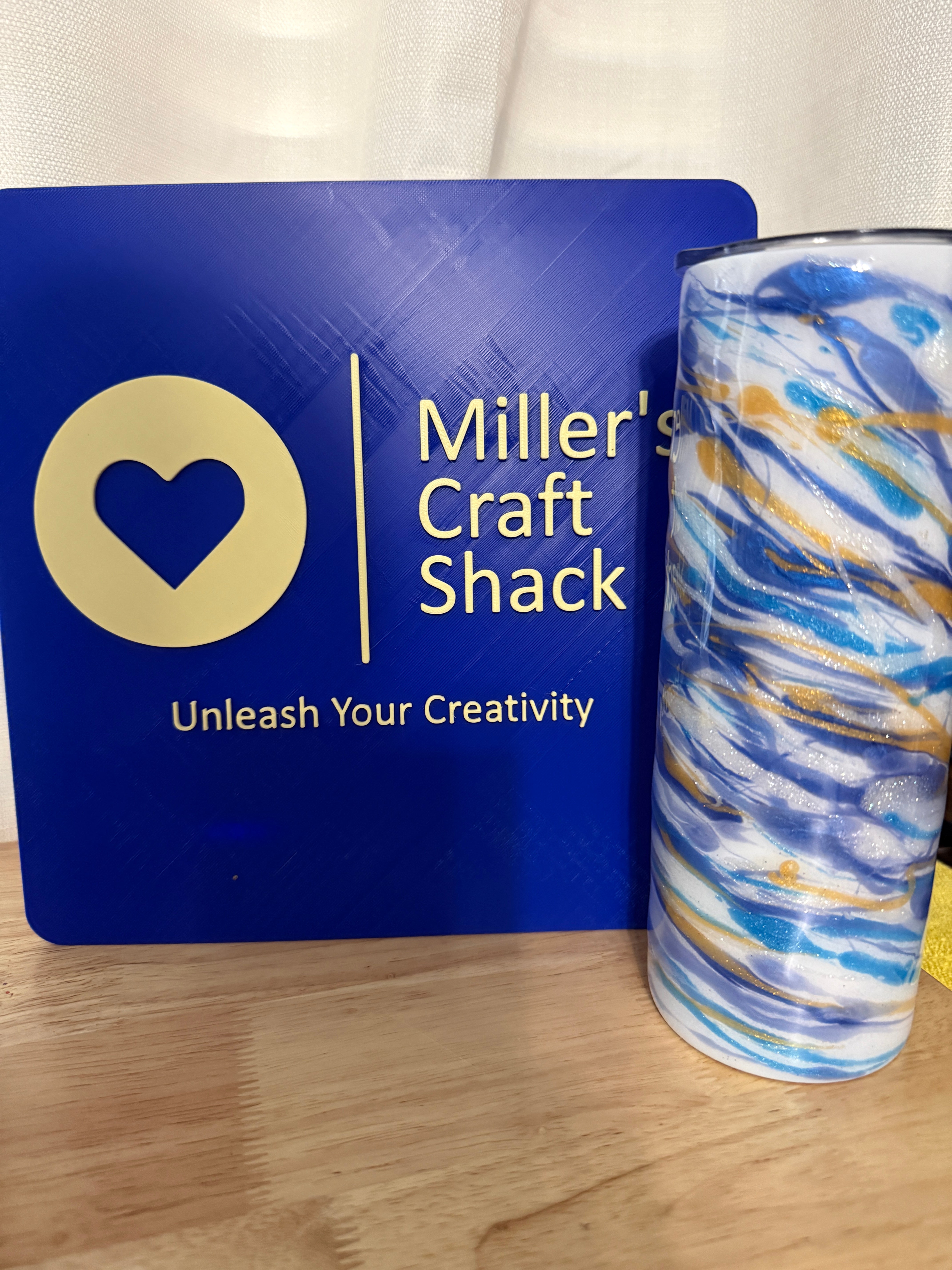 Blue, white and gold ink swirls- 22 oz skinny tumbler