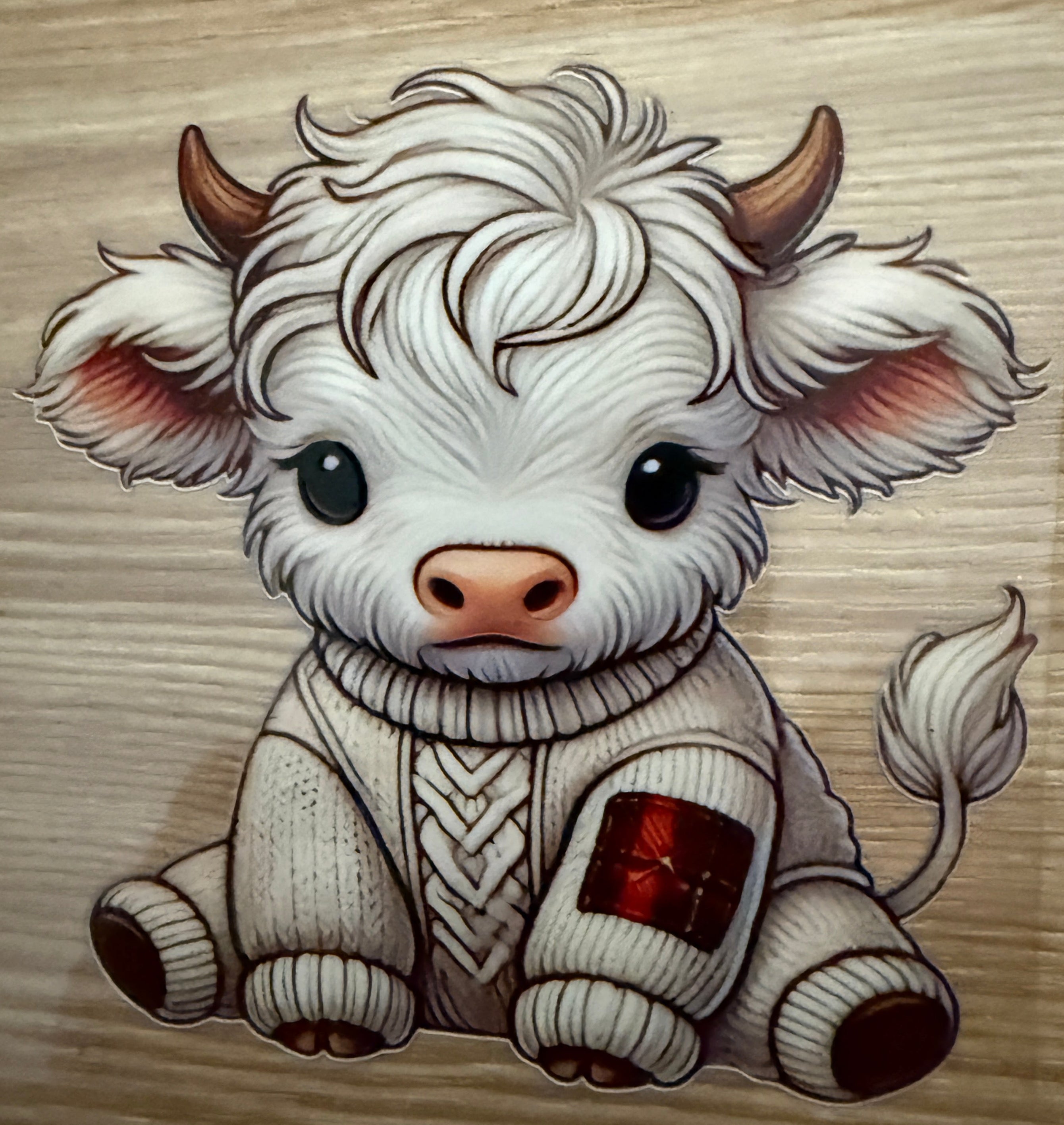 Decal  - Cow White hair cow wearing a sweater