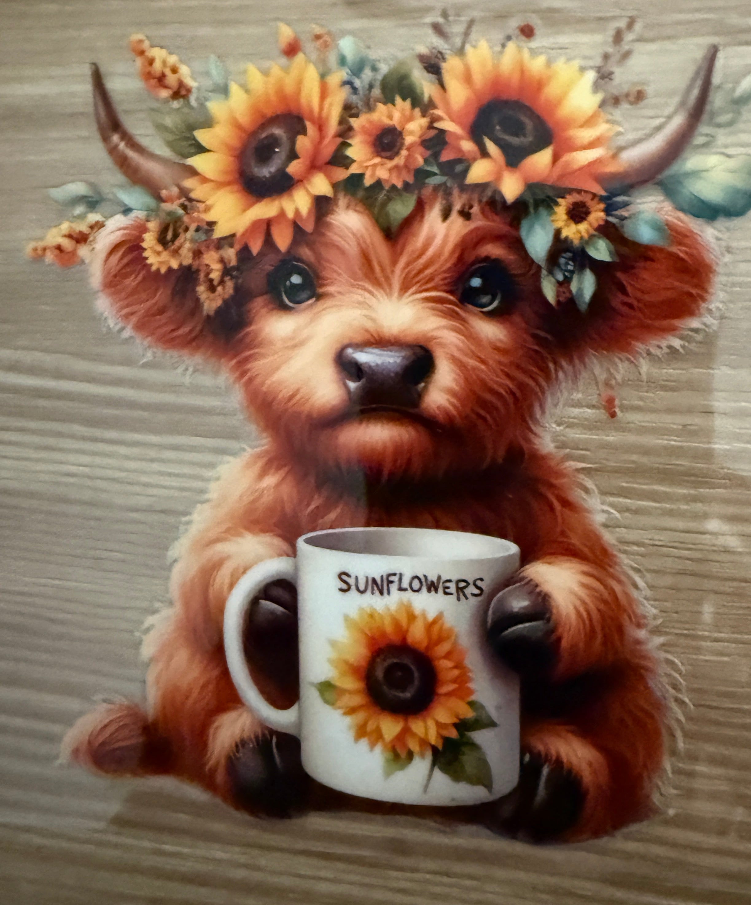 Decal  - Cow with a sunflower coffee cup