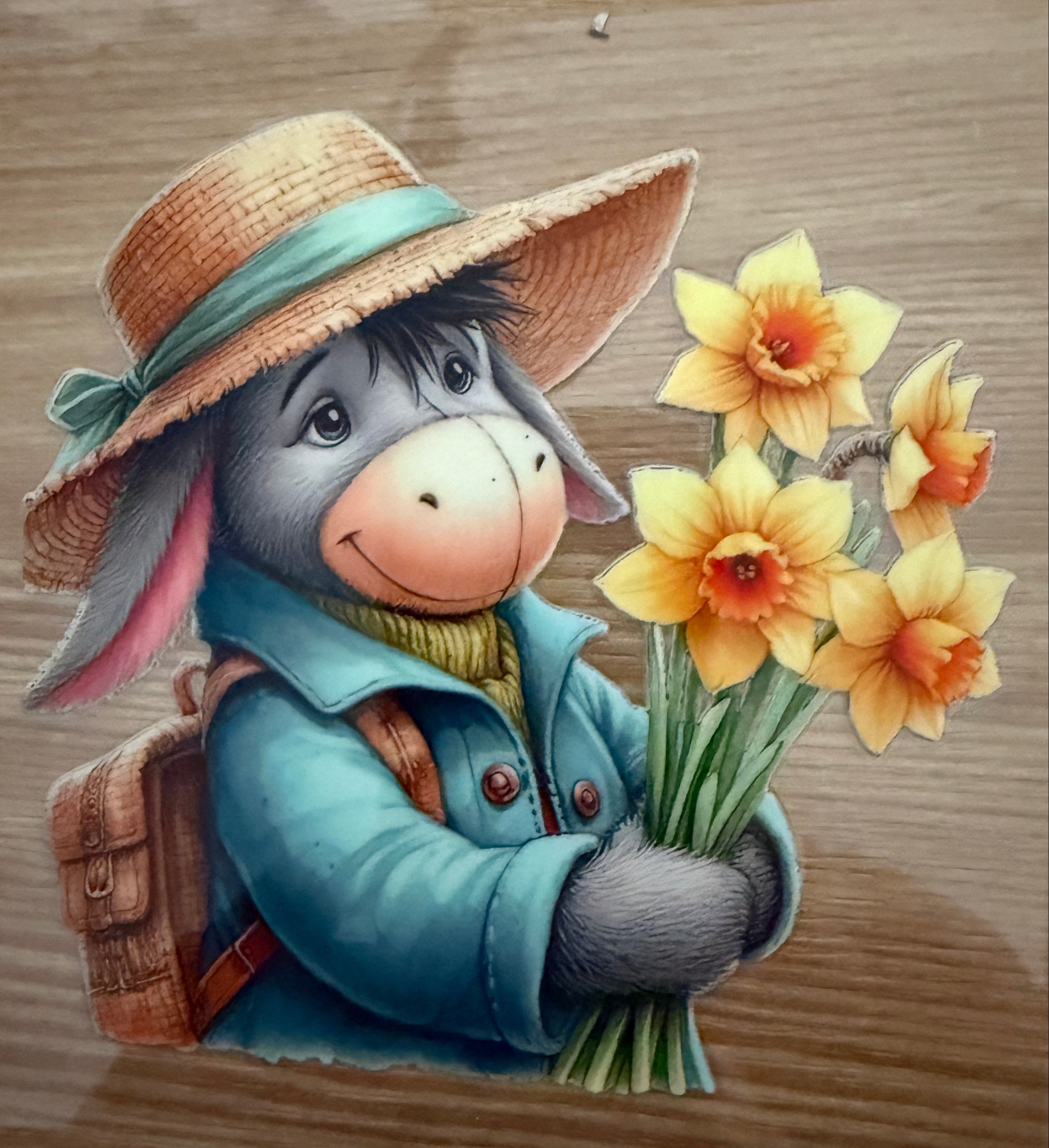 Decal - Donkey holding yellow flowers